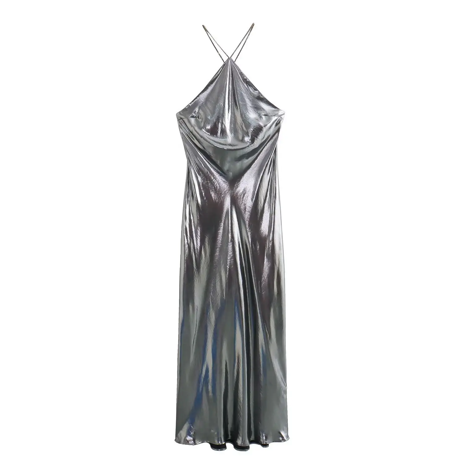 Women's Clothing, Women's Bright Light Suspender, Metal Tie Neck Hanging Collar Dress