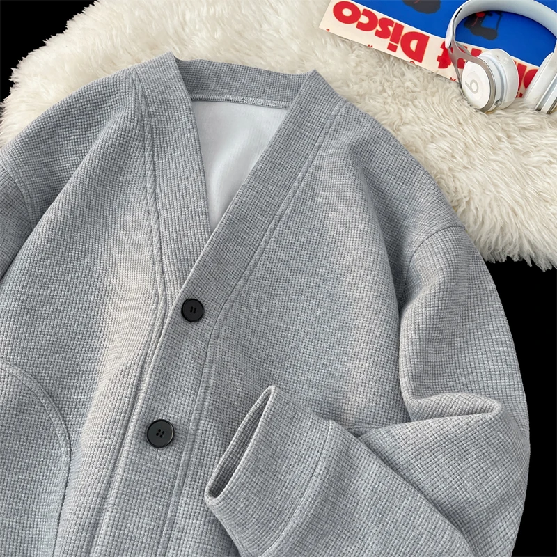 

Loose Men's V-Neck Open Cardigan Sweatshirt Casual Style Japanese Trendy Brand Student Leisure Jacket Outerwear