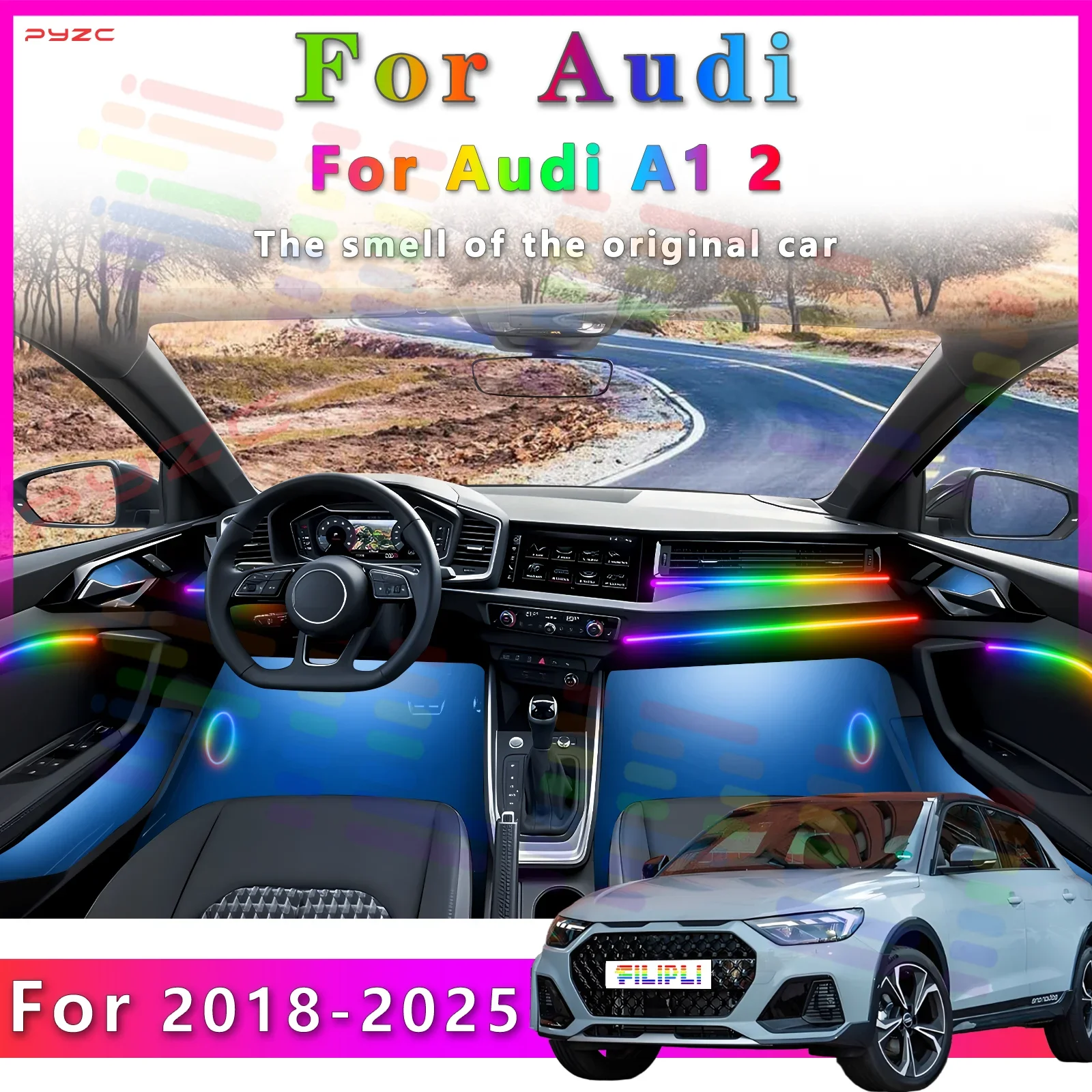 

Для Audi A1 Gen2 Интерьер RGB Symphony Ambient Light 64 Цветная светодиодная лента для добавления гламурного вашего автомобиля