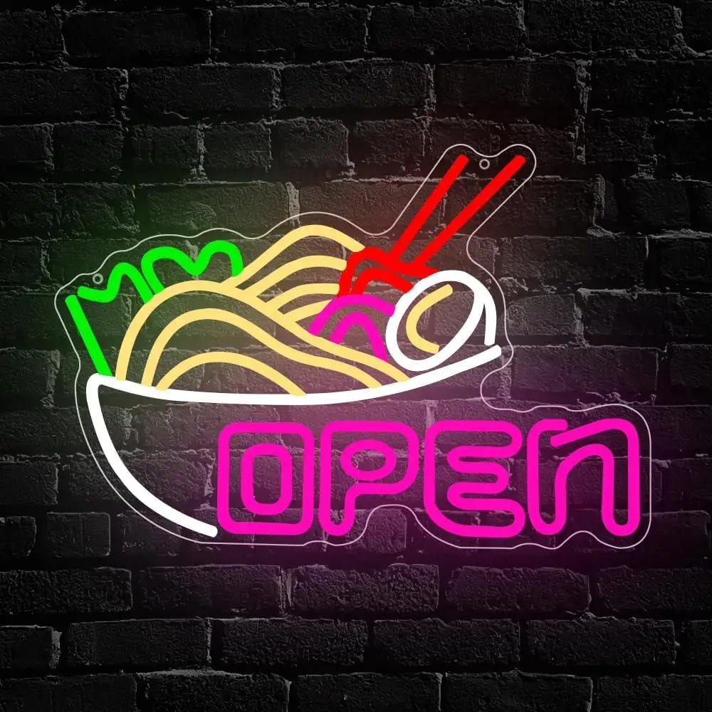 

Ramen Open Neon Sign Noodle Business Open Light Up Sign Lamp for Restaurant Ramen Shop Store Kitchen Home Bar Cafe Dinning Room
