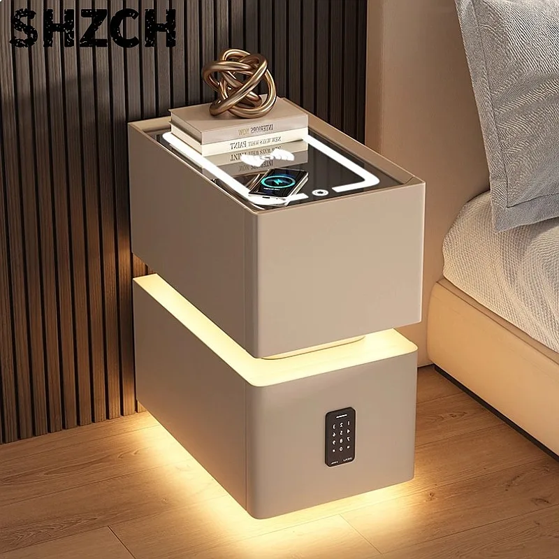 2026 Smart Nightstands Minimalist Narrow Bedside Table Wireless Charging Modern Storage Cabinets