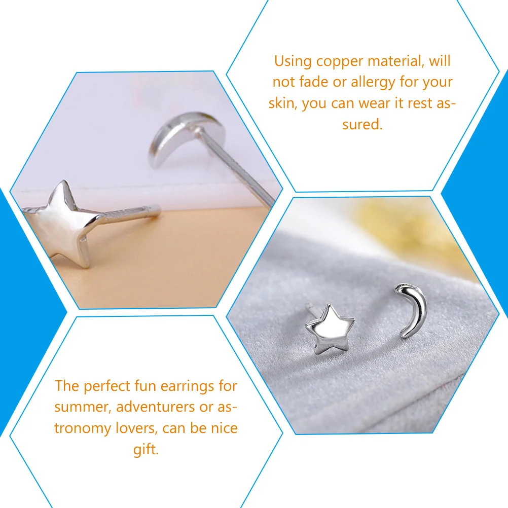 

1Pair Womens Earrings Star Studs Durable Gift for Female Womens Earrings Moon Star Studs Ear Jewelries