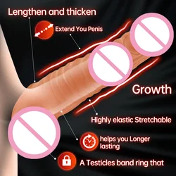 Male Penis Sleeve Real Penis Extender Sleeve Lengthened and Thickened Crystal Cover Reusable Condom Delayed Ejaculation