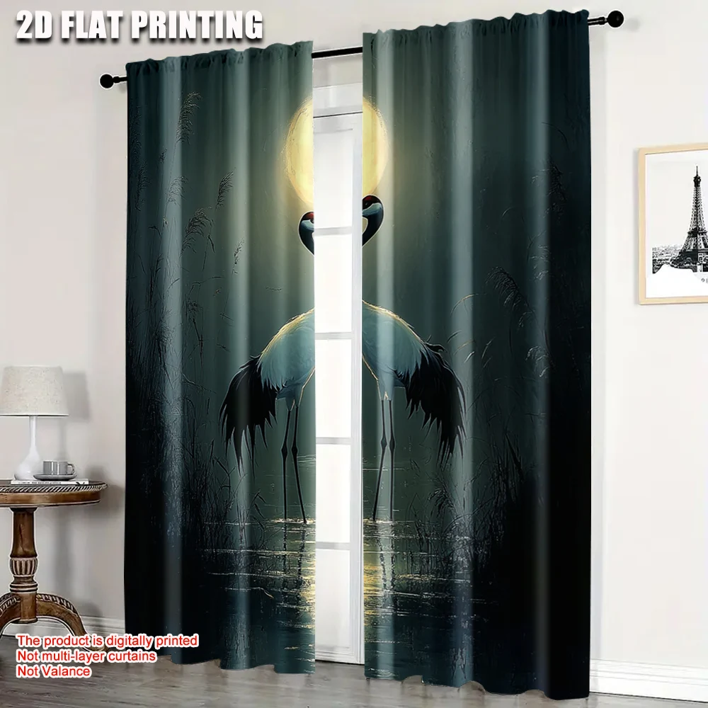 

2pc, Window Curtains Two red-crowned cranes 100% Polyester,Without Electricity Birthday Party Suitable for Window art/Party