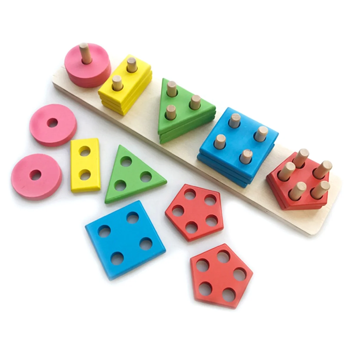 

Wooden Blocks Toy for Toddlers 1-3 Years, Non-Toxic Shape and Size Sorting Activity Puzzle