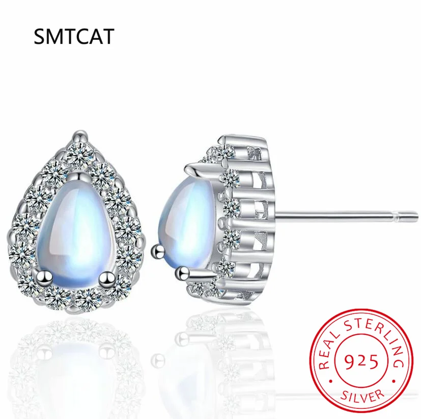 Pear Created Blue Opal Stone 925 Sterling Silver Water Drop Stud Earring for Woman Fine Jewelry Party Gift Brincos de Prata