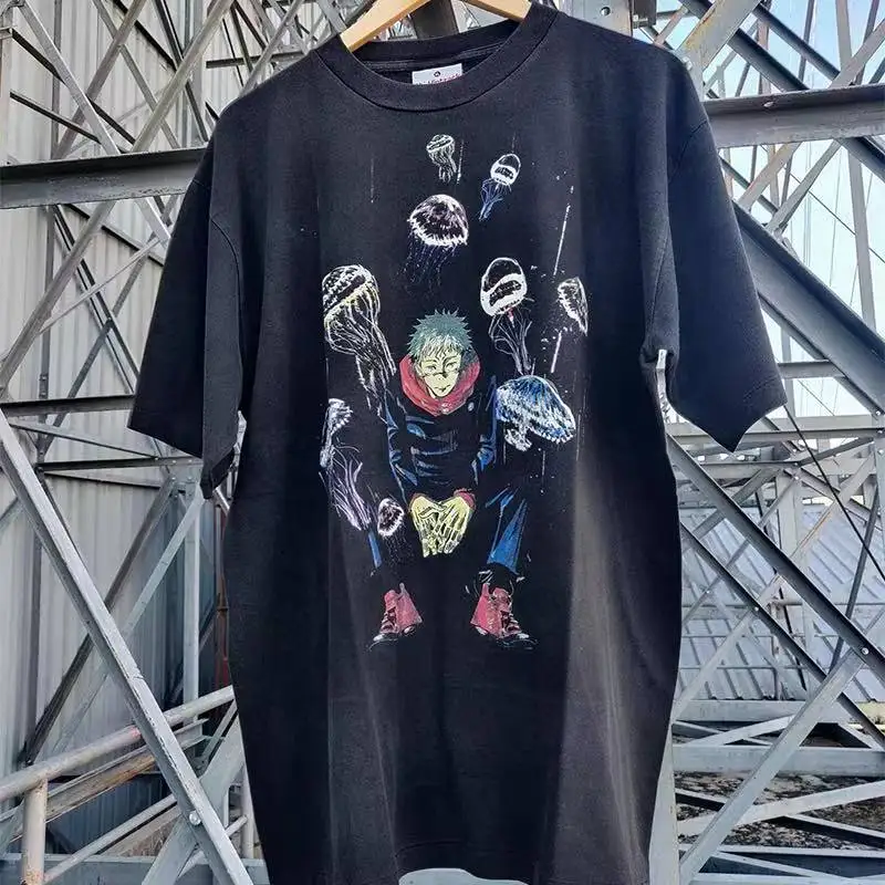 

2025 New Summer Cotton Fabric Japanese Curse Battle Tiger Cane Yuren Anime Niche Versatile Casual Short Sleeved T-shirt