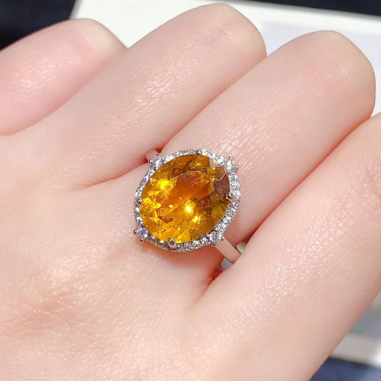 925 Sterling Silver Natural Citrine Ring 10x12mm 4ct Certified Fine Citrine Jewelry Oval Cut Halo Gemstone Ring