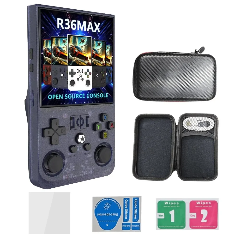 

R36MAX Open Source Handheld Game Console 4inch iPS Screen Dual Joystick Game Machine 64GB 128GB Up to 22000+ Games