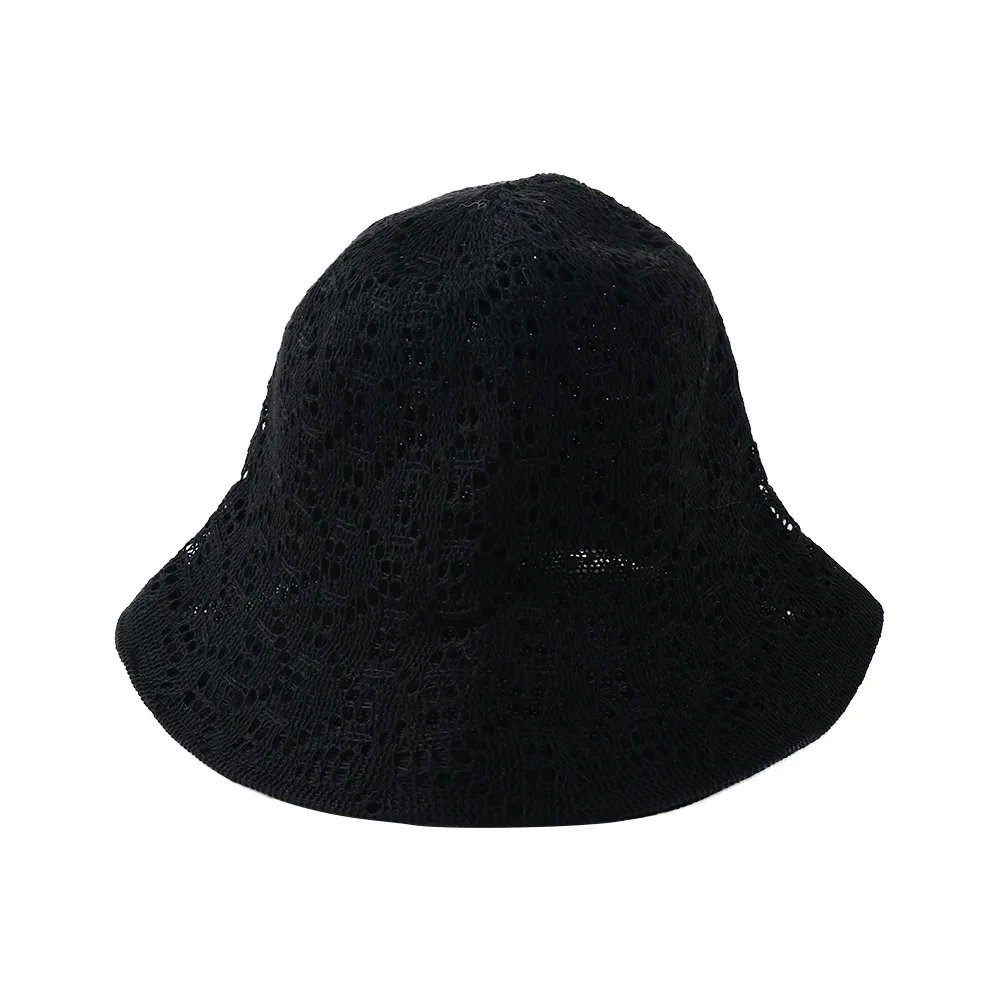 

Portable Foldable Linen Pure Color Caps Spring Basin Hollow Knitted Hat Bucket Hat Female Hats Sun Hat Korean Style Caps