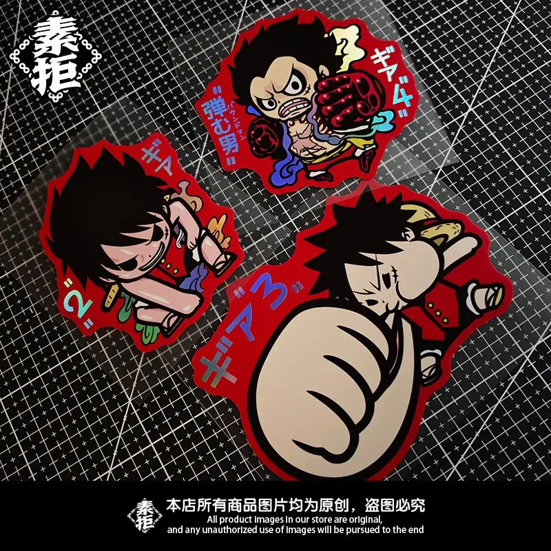 One Piece Nika Monkey D. Luffy Laser Sticker Car Sticker Motorcycle Sticker Waterproof Sunscreen Sticker Scratch Cover Gift view 6