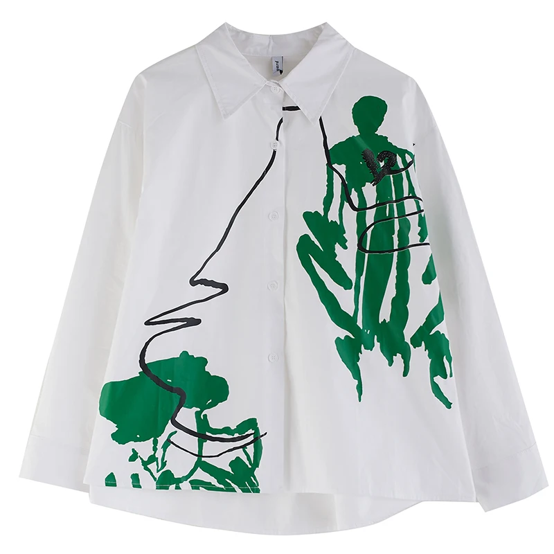 

Women's Loose Fit Printed irt Autumn 2024 Faionable plus Size Artistic Versatile Design Casual Slimming Large Print Top