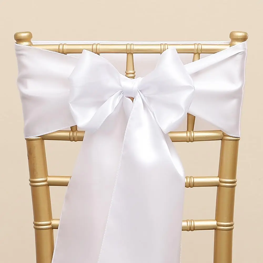 

25PCS Satin Chair Sashes Bows 17x275cm Universal Chairs Ribbons for Wedding Ceremony Party Restaurant Event Decorations