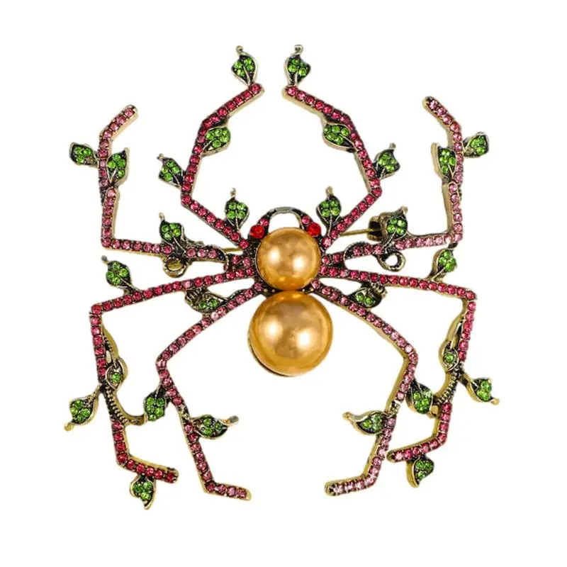 Pearl Spider Brooch Rhinestone Pearl Animal Sweater Brooch Halloween Jewelry For Dress Sweater Scarf Coat Jacket Costume