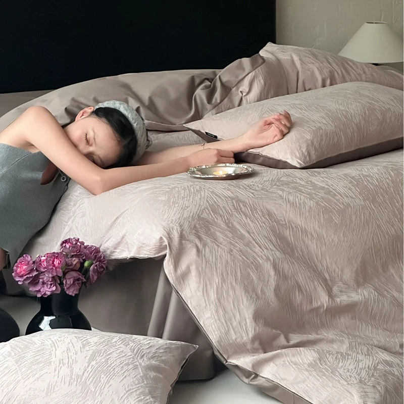 Luxury 100S Yarn-Dyed Jacquard Bed Sets High-End Long-Staple Cotton Skin-Friendly Bedding Set French Chic Soft Bedroom Decor