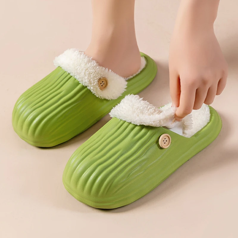 Winter Warm Plush Home Slippers Women Removable Easy Clean Fur Lining Indoor Slides Woman 2026 Non Slip Couple Cotton Shoes