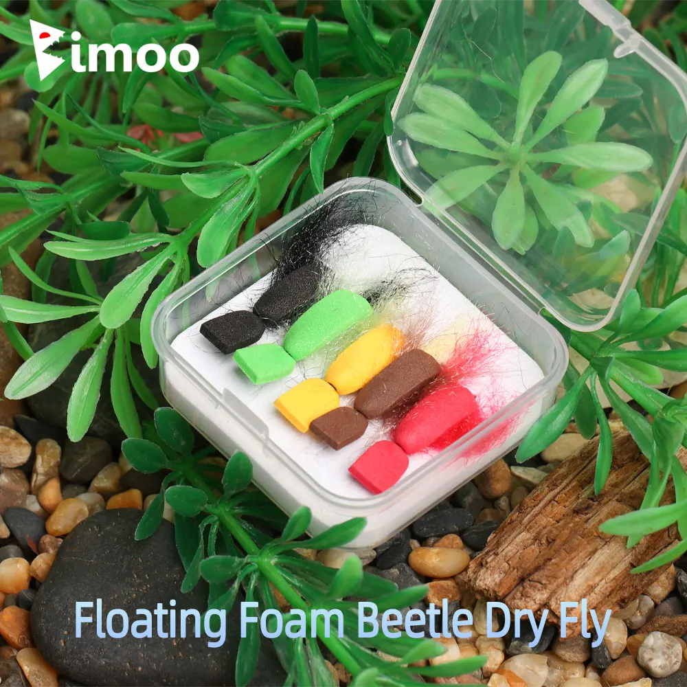 Bimoo 5pcs/Box Floating Foam Beetle Fly Dry Fly Artificial Insect Bait For Trout Bass Perch Fishing Lures Barbed Fly Hook #12