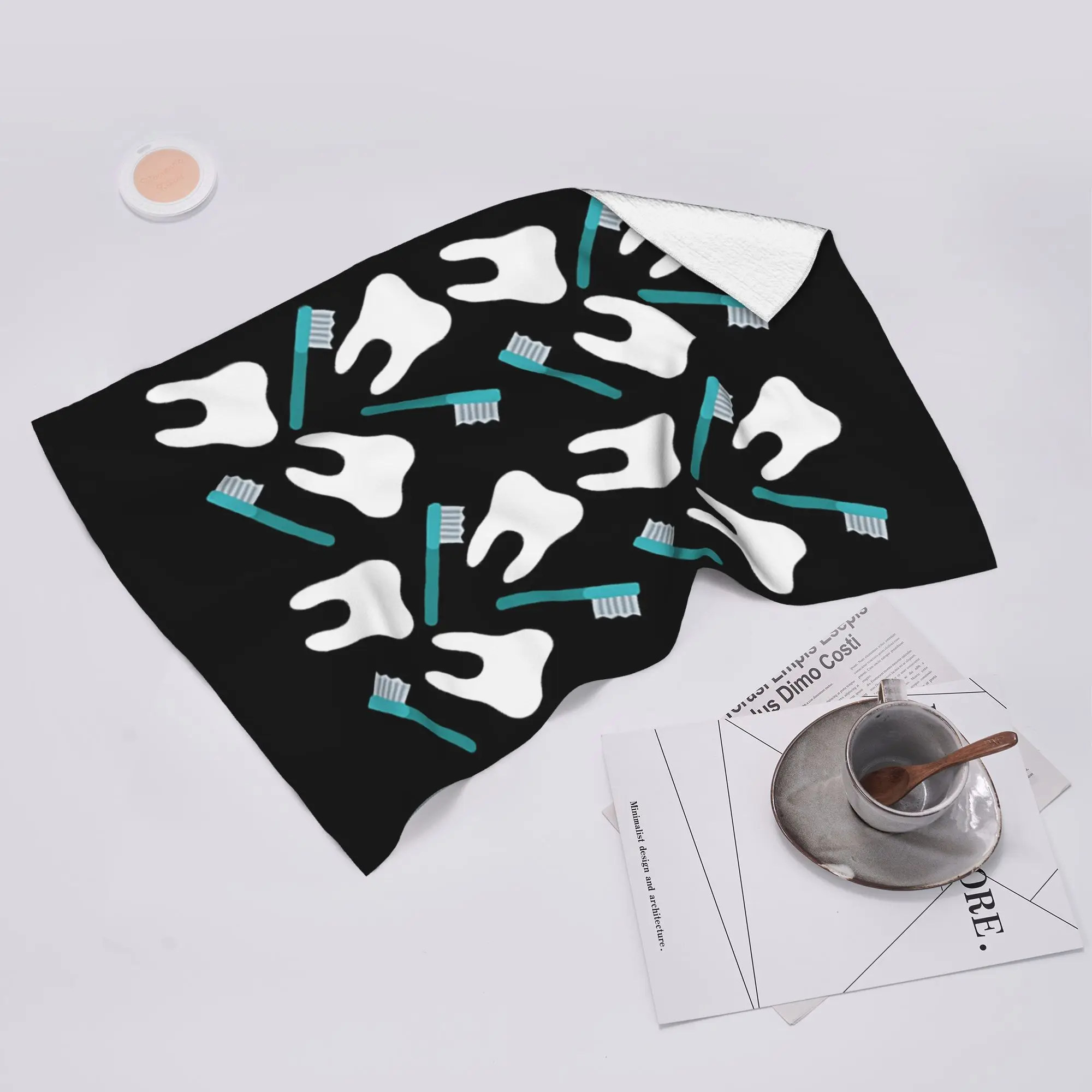 Custom Funny Dental Definitions White Tooth Pattern- Funny Dentist Soft Face Towel Quick Dry Pool Bath Cotton Towels Breathable