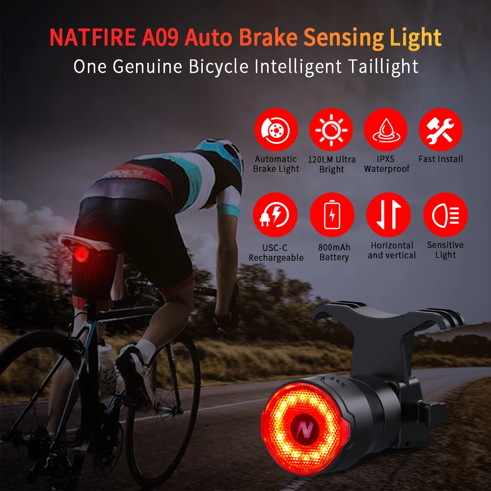 Smart Bike Rear Light Waterproof LED Charging Bicycle Auto Brake Sensing Light Accessories Bike Taillight Light