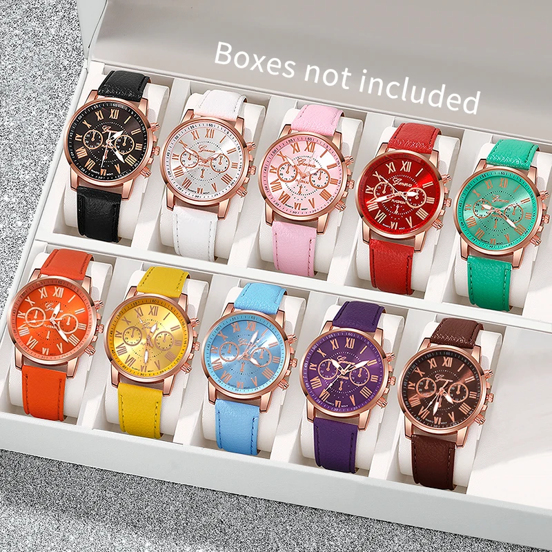10pcs women's simple and fashionable round quartz watch combination set, suitable for daily wear and holiday gifts
