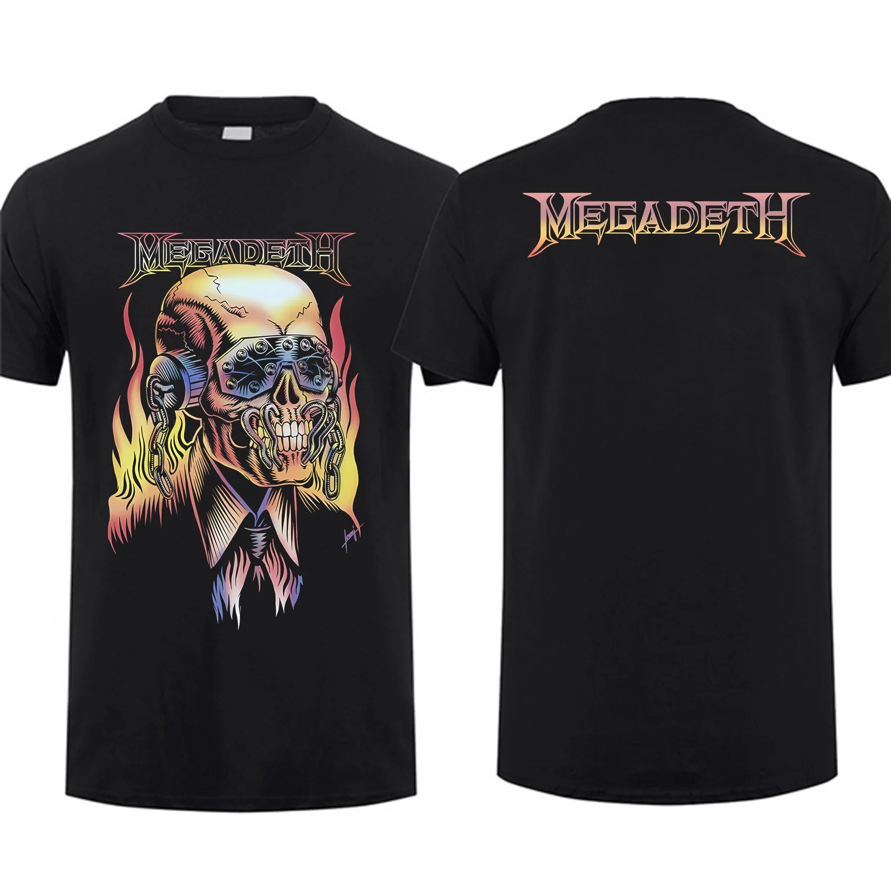 

Amazing Tees Men Flaming Vic Megadeths T Shirt Double-sided Casual Oversized T-shirt Male T-shirts Graphic Short Sleeve S-3XL
