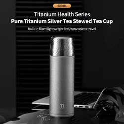 480ml Double Layer Pure Titanium Cup Vacuum Insulation Antibacterial fresh-keeping Thermal Water Bottle