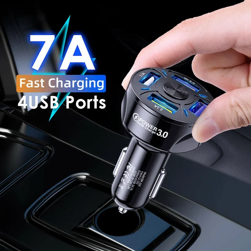 

1x Car Charger USB 4 Ports Fast Charge QC3.0 Car Phone Charger Adapter Auto Accessories for Cell Phone Samsung Huawei Xiaomi