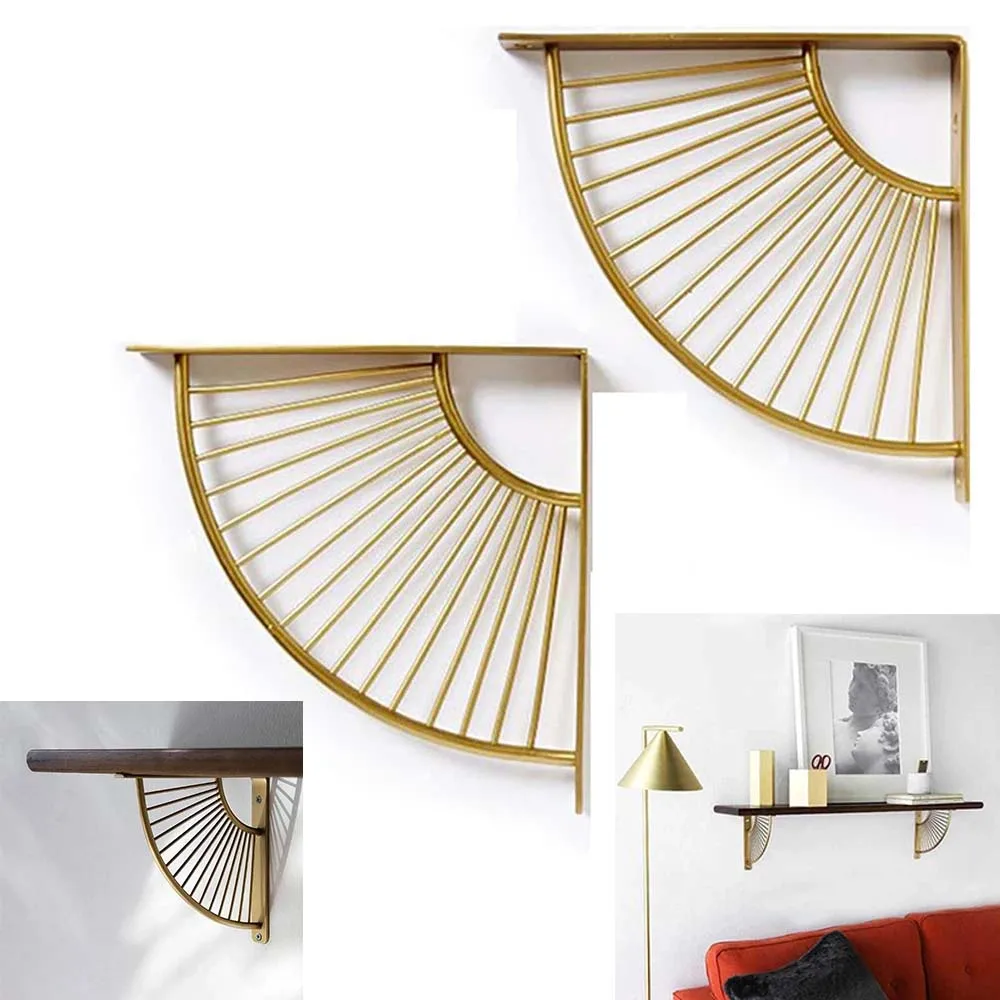 

Nordic Wall Mount Shelf Metal Wall Mount Shelf Bracket Golden Fan-shaped Decorative Heavy Duty Support For Book DIY Wall Decor