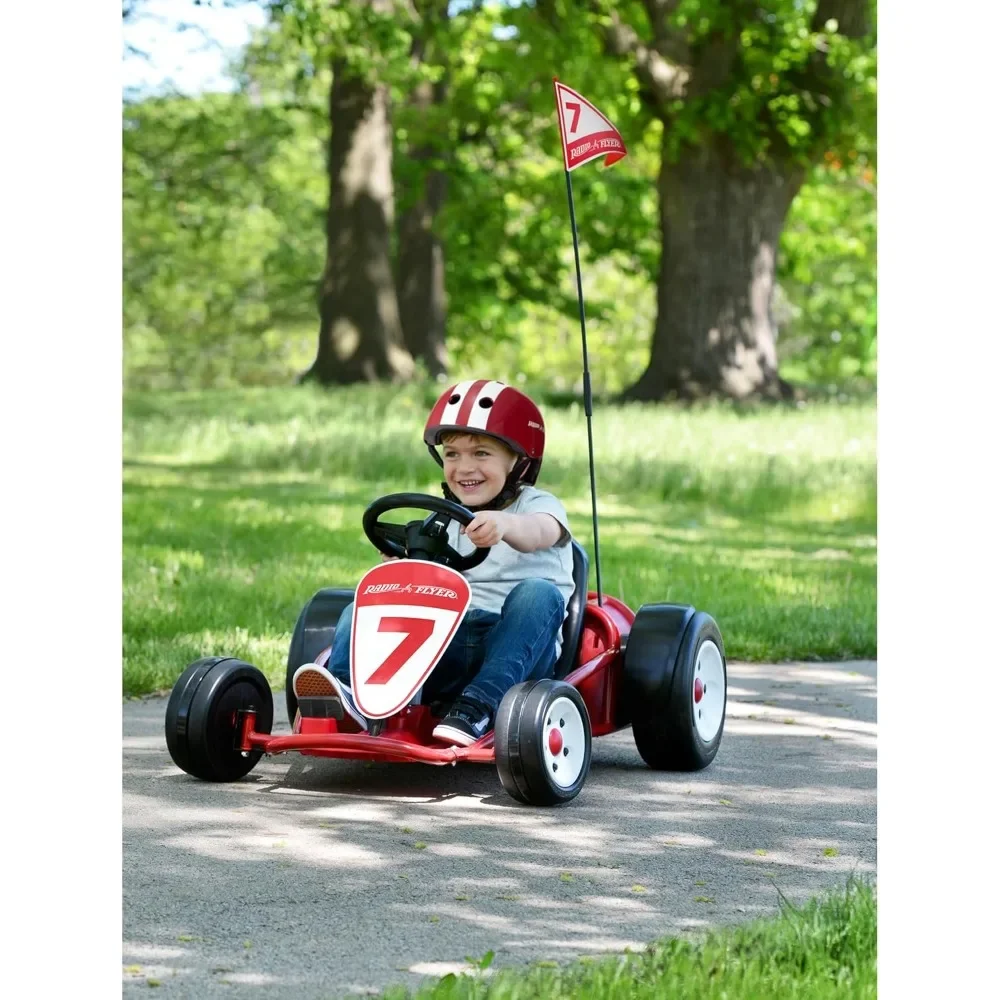 Radio Flyer 941 Hertz Battery Powered Adjustable Seat Kids Ultimate Outdoor Racing Go Kart Rider for Kids Ages 3 to 8 Years Old