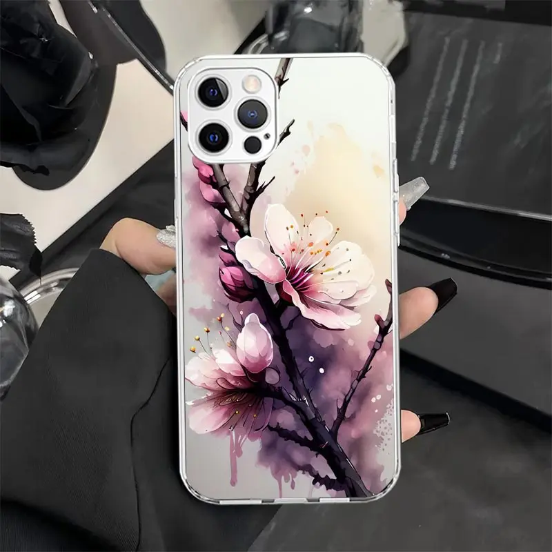 Cherry Blossom Tree Phone Case Cover for iPhone 16 15 14 Plus 13 12 Mini 11 Pro Max X XS XR 7 8 + SE Apple Soft Shockproof Shell