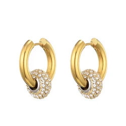 Classic Women's Hoop Earrings Stainless Steel Crystal Rhinestone Round Geometric Gold Silver Color Vintage Jewelry Party Gift