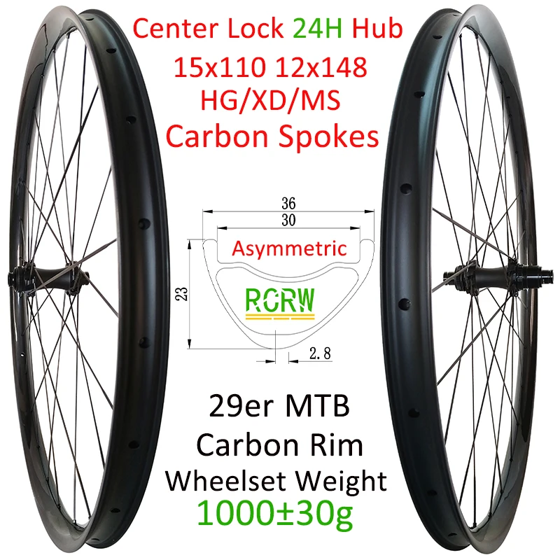 

Колесный комплект 29er MTB SL 1000г, асимметричные карбоновые спицы, карбоновый обод 36мм шириной, 23мм глубиной, Center Lock Boost, 36T Ratchet, 24H Hub, HG XD MS