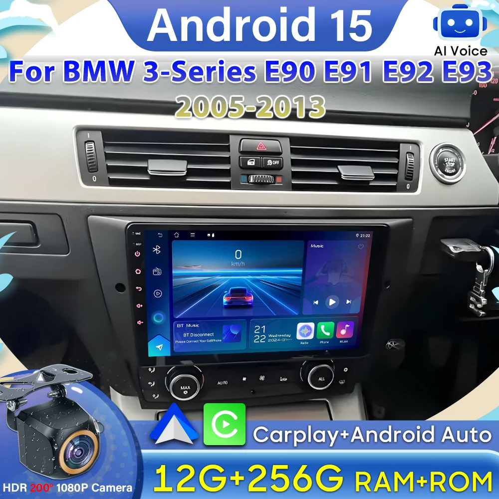 

Android 15 Video For BMW 3-Series E90 E91 E92 E93 2005 -2013 Wireless CarPlay Android Auto Car Radio GPS DSP 2K Screen Stereo BT