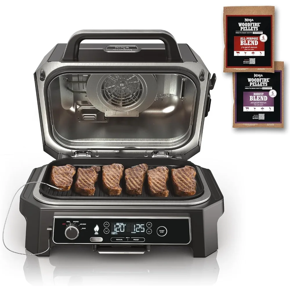 Woodfire Pro Outdoor Grill & Smoker com Termômetro Embutido, 4 em 1 Master Grill, Churrasco Fumante, Fritadeira a ar livre, OG850