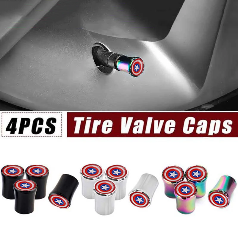 

4pcs Marvel Anime Cartoon Captain America Universal Car Wheel Tire Valve Stem Caps for Audi BMW Jaguar Honda Hyundai KIA Tesla