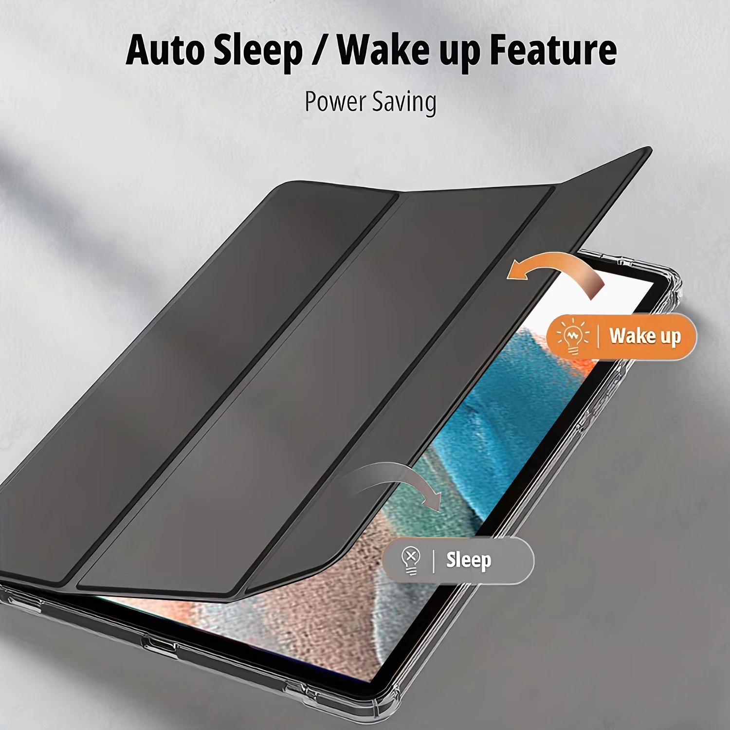 Case for Samsung Galaxy Tab A8 10.5 Inch 2022 Model (SM-X200/X205/X207)，Flip Smart Cover Transparent Back Shell, Auto Wake/Sleep
