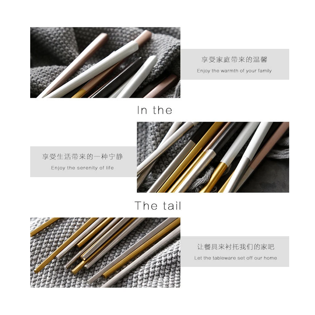 

Stainless Steel Chopsticks Square Chinese Style Black and Silver Cooking Anti-slip Lightweight