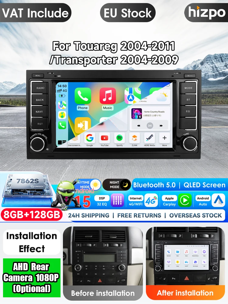 Hizpo 7 Zoll Android 15 Autoradio für VW Volkswagen Touareg Transporter T5 Multivan Kabellos für Apple CarPlay Auto IPS Touchscreen Stereo Multimedia-Videoplayer Automotive Smart Intelligent Systems 2