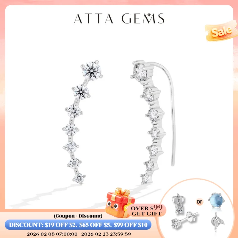 

ATTAGEMS 925 Sterling Silver VVS1 Round Moissanite Earrings Big Dipper Gradient Arc Hoop Studs for Women Engagement Fine jewelry