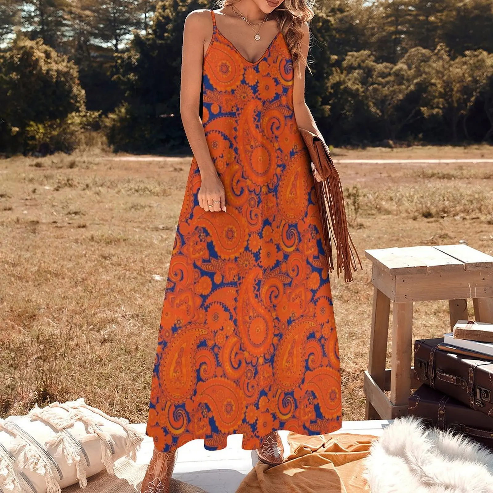 Paisley Game Day Dress Florida Orange Sunset Sleeveless Long Dress Summer skirt summer outfits for women 2025 Dress