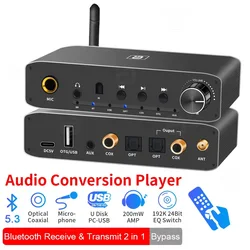 Bluetooth 5.3 Receiver Transmitter Coaxial Optical Bypass Digital to Analog Audio Converter Aux Jack RCA PC-USB Headphone Amp