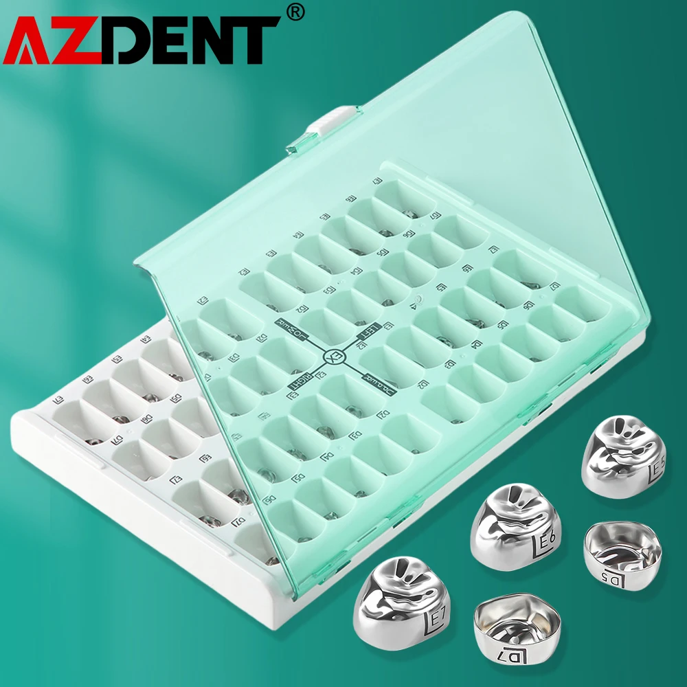 

48Pcs Azdent Dental Crown Kids Primary Molar Teeth Preformed Stainless Steel Pediatric Temporary Crowns Kit Dentistry Supply Lab