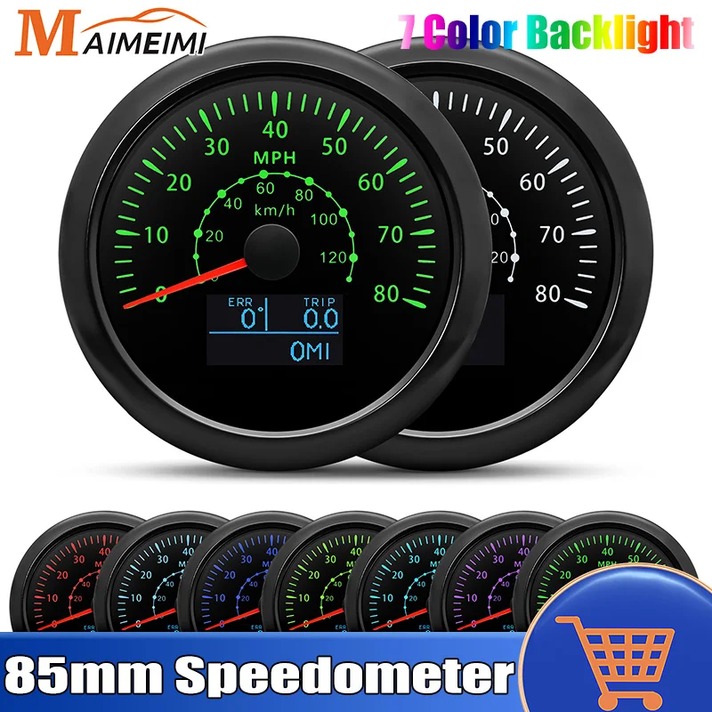 

GPS Speedometer 12V24V Waterproof Universal Digital LED Speed Gauge MPH And KMH 7-Color Backlight 85MM Vehicles Boat Car Gauge