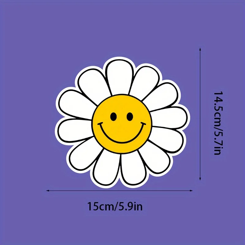 1 قطعة لطيف ابتسامة زهرة الأقحوان ملصق بتلات بيضاء مركز أصفر لاصق مائي لسيارة الكمبيوتر المحمول الهاتف ديكور