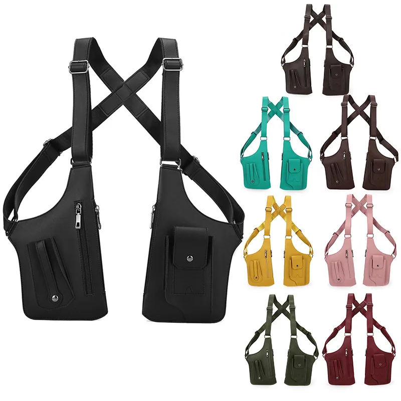 PU leather close-fitting tactical functional crossbody bag for men, multi-functional outdoor vest and waistcoat bag