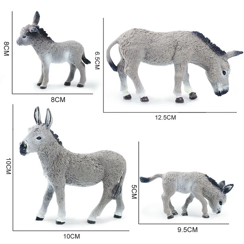 Figuras realistas de burro cinza para crianças, brinquedos de animais fofos, fazenda, pasto, brinquedo modelo plástico, presente para crianças, figuras de coleção