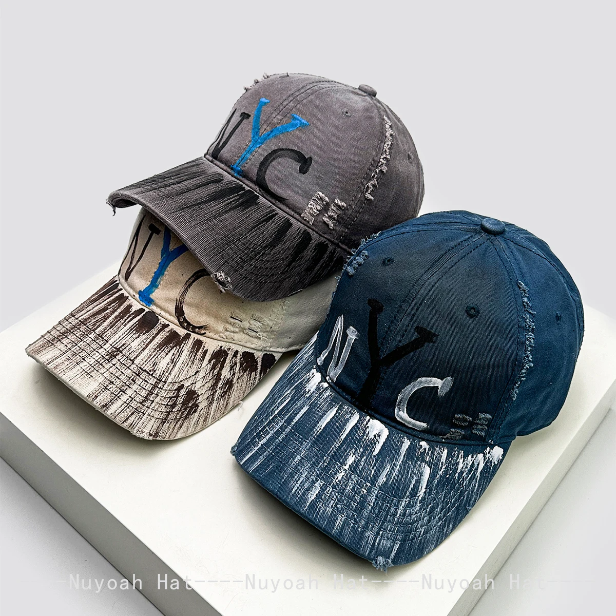 

New Men Women American Hip-hop Hand-drawn NYC Letters Baseball Hats Sunshade Personal Versatile ins Peaked Caps Fashion Broken