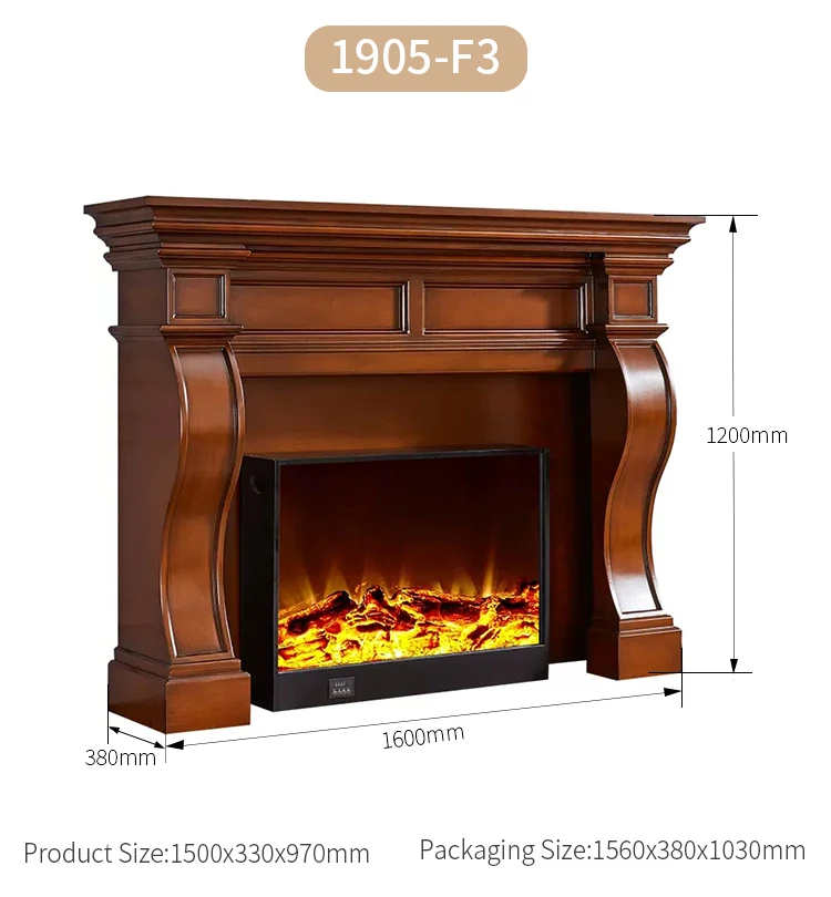 Portable 3D Flame Wooden Infrared Freestanding Electric Fireplace Heaters
