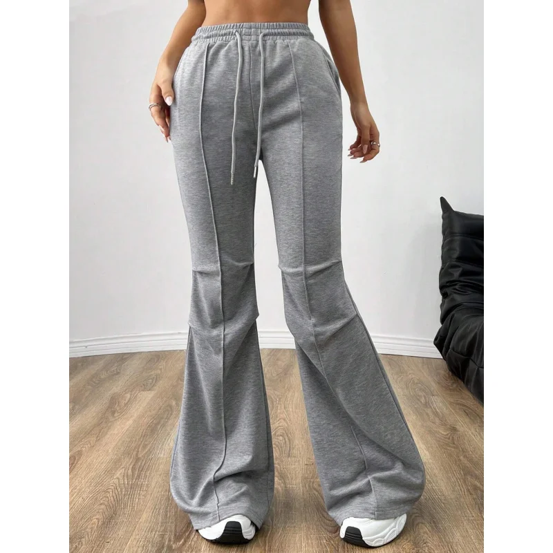 

YQ1-Simple Versatile Commuter Casual Pants Autumn Winter Drawstring Elastic Waist Slimming Wide Leg Long Pants