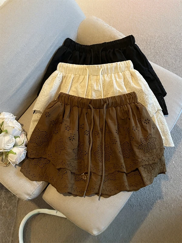 

Юбка А-силуэта с высокой талией, женская, с вышивкой, кружевная, ажурная, облегающая, для повседневной носки, в корейском стиле, приталенная, для прогулок